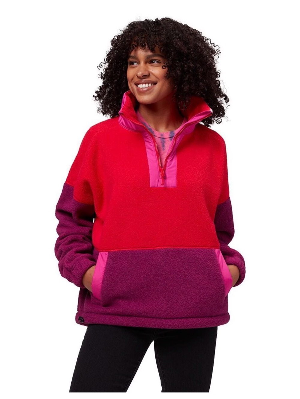 Stoic Women’s Sherpa 1/4 Zip Fleece Pullover Large Colorblock Red Purple Pink